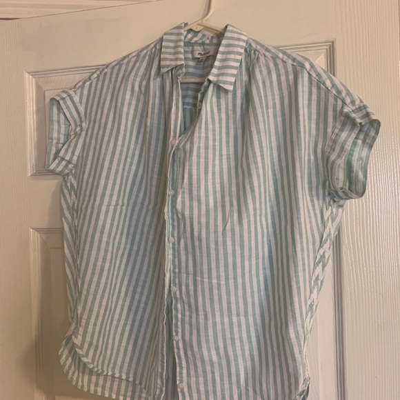 Madewell Central Shirt in Mint Stripe - Picture 3 of 9